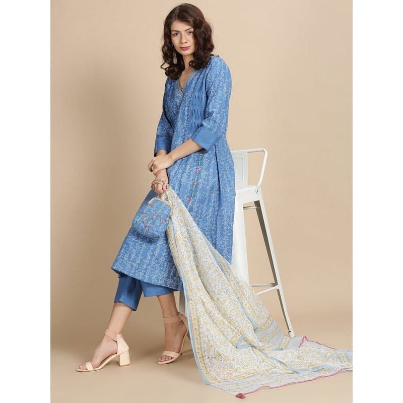 Blue Sanganeri Block Print Kurta Set - Charkha TalesBlue Sanganeri Block Print Kurta Set