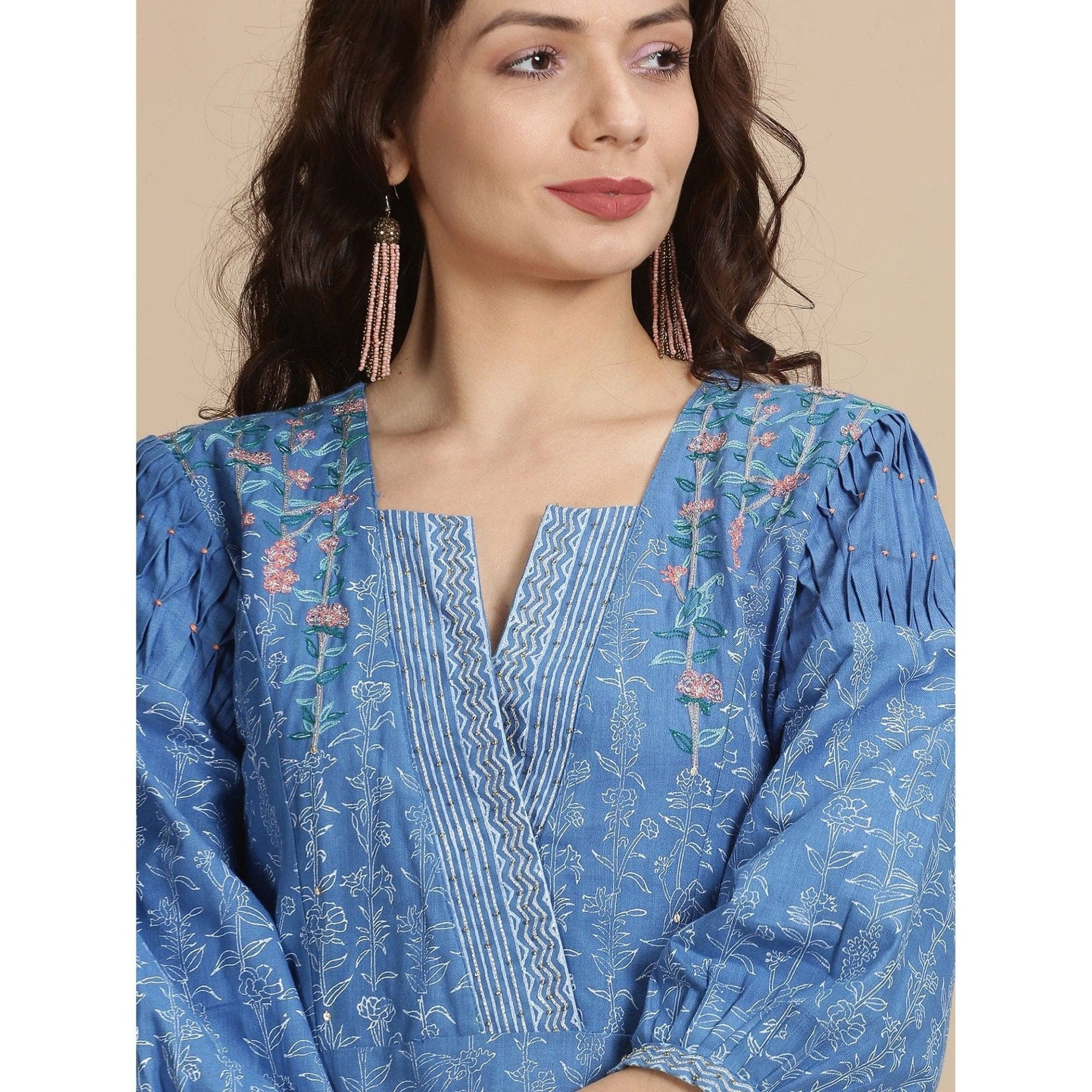 Blue Sanganeri Block Print Kurta Set - Charkha TalesBlue Sanganeri Block Print Kurta Set