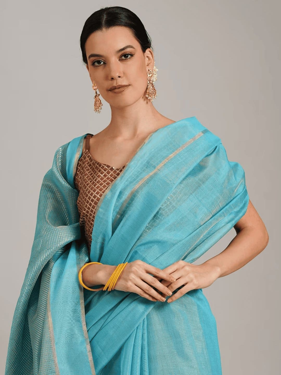Blue Silk Chanderi Saree - Charkha TalesBlue Silk Chanderi Saree
