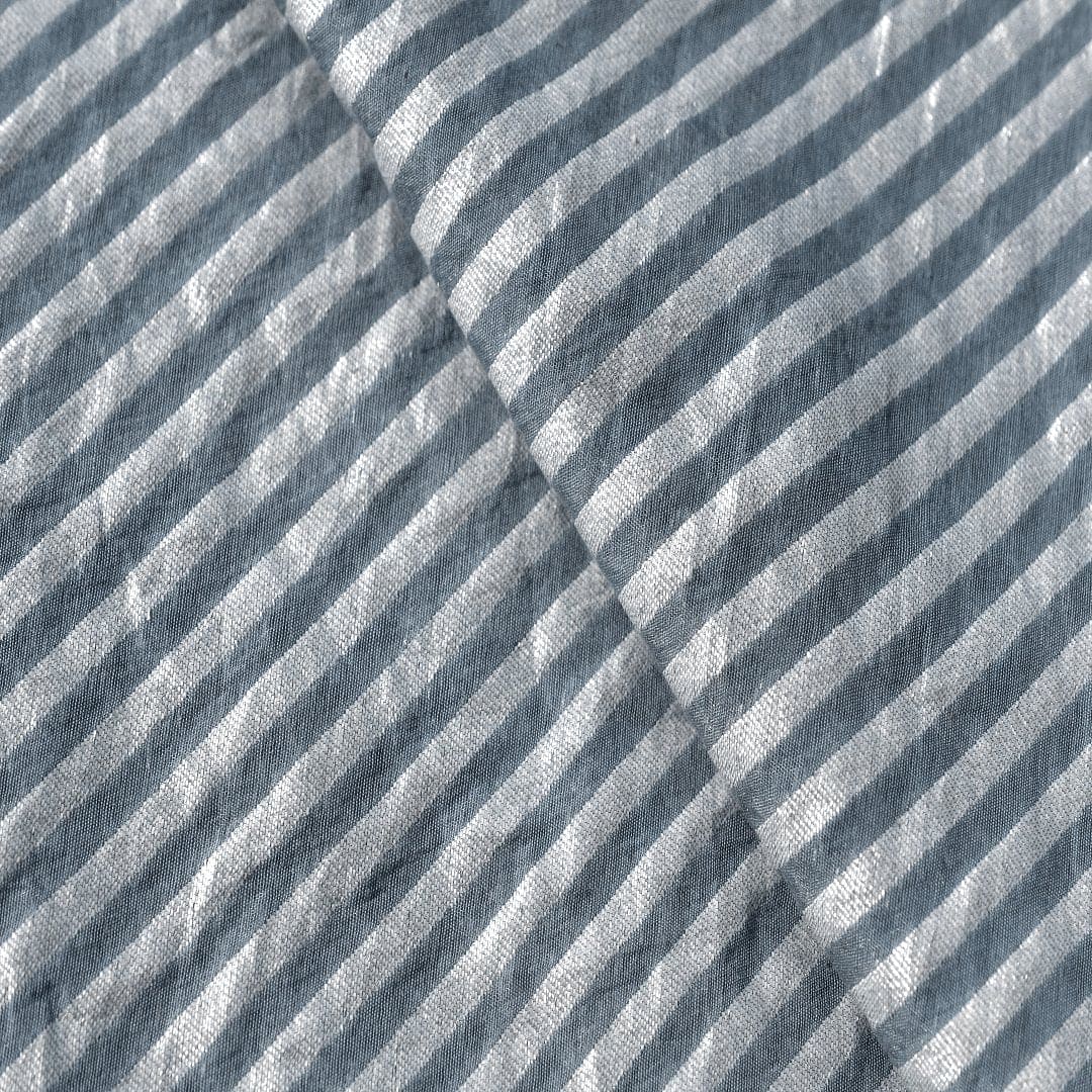 Blue Silver Stripes Chanderi Fabric - Charkha TalesBlue Silver Stripes Chanderi Fabric