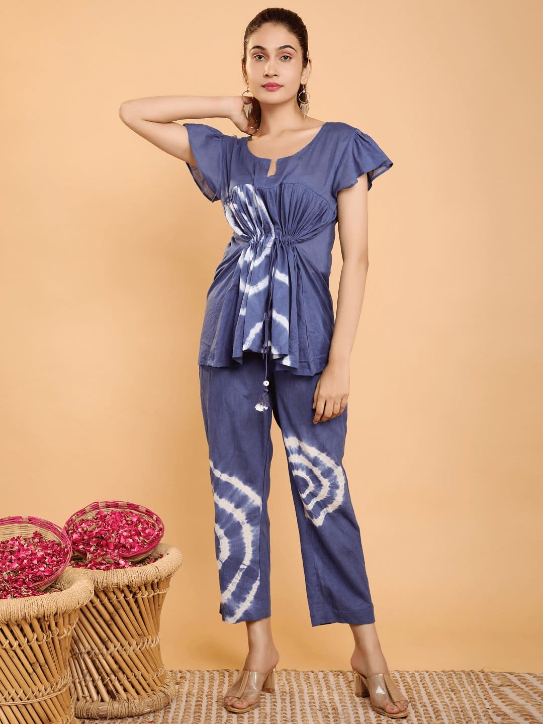 Blue Tie Dye Flared Co-Ord Set - Charkha TalesBlue Tie Dye Flared Co-Ord Set