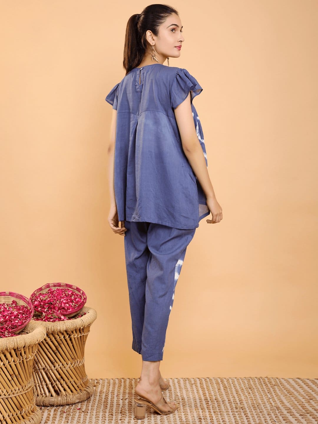 Blue Tie Dye Flared Co-Ord Set - Charkha TalesBlue Tie Dye Flared Co-Ord Set