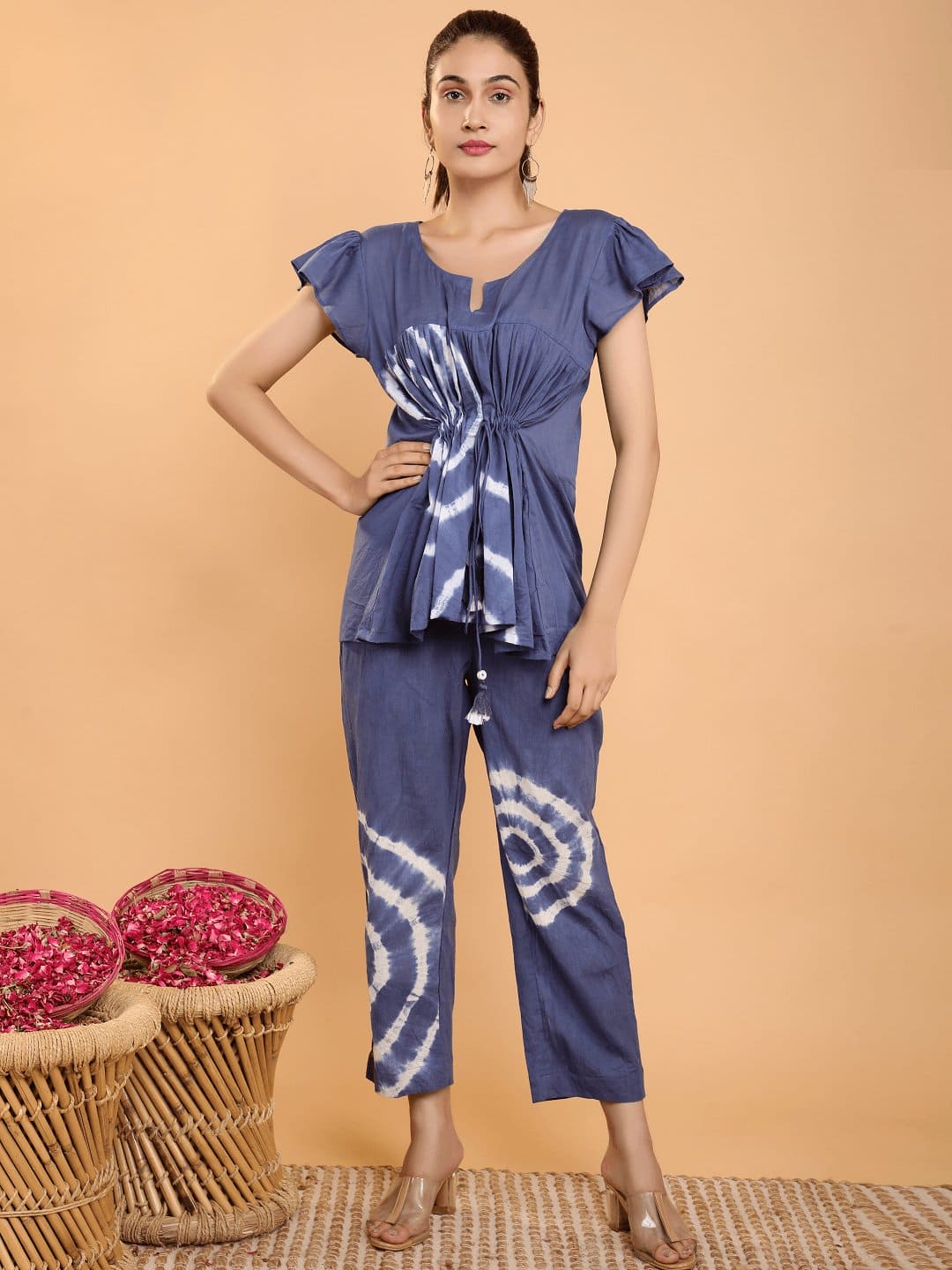 Blue Tie Dye Flared Co-Ord Set - Charkha TalesBlue Tie Dye Flared Co-Ord Set