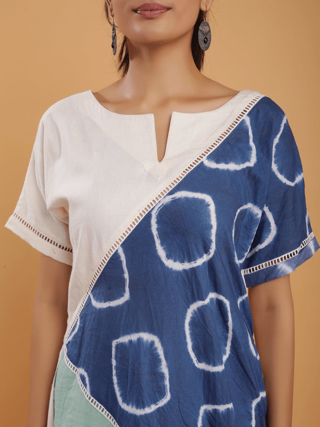 Blue Upcycled Shift A-Line Kurta Set - Charkha TalesBlue Upcycled Shift A-Line Kurta Set