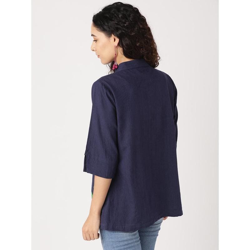 Blue "Vigor" Crochet Women Top - Charkha TalesBlue "Vigor" Crochet Women Top