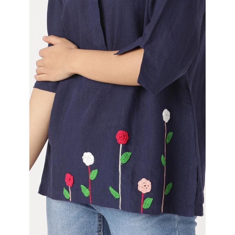 Blue "Vigor" Crochet Women Top - Charkha TalesBlue "Vigor" Crochet Women Top
