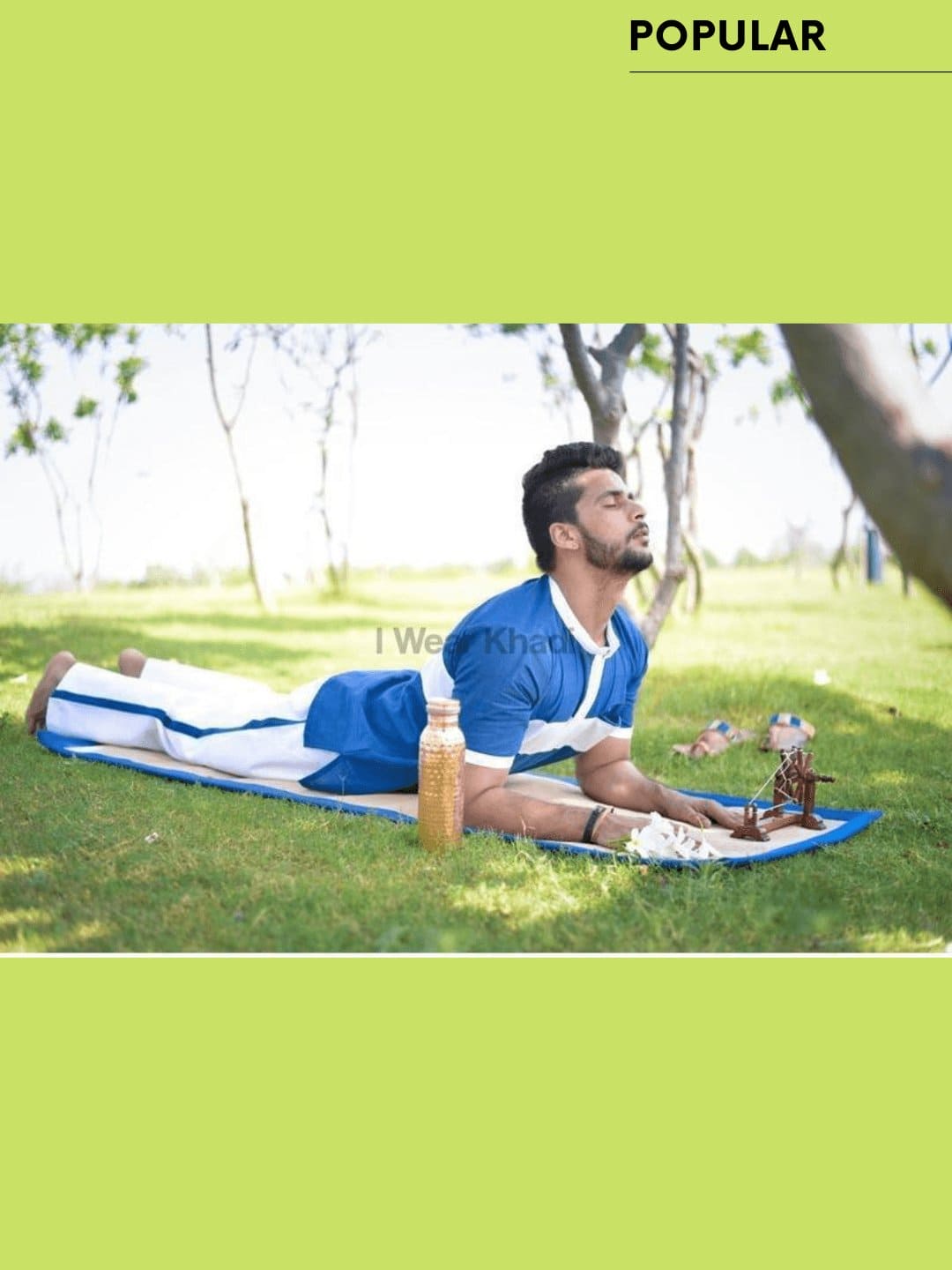 Blue-White Khadi Yoga Kurta Set - Charkha TalesBlue-White Khadi Yoga Kurta Set