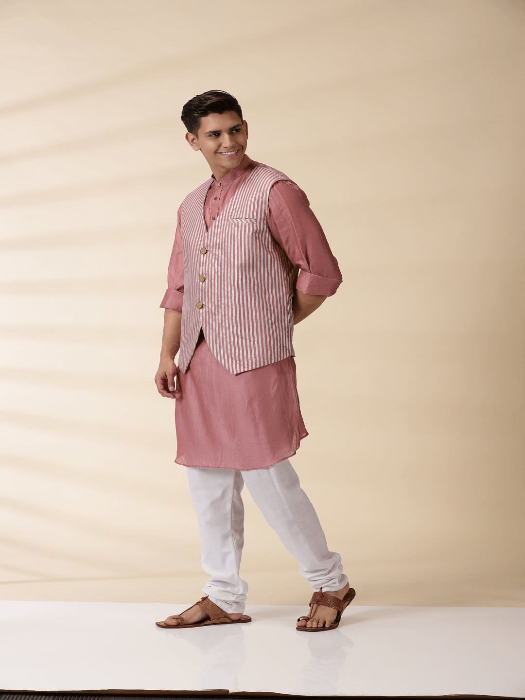 Blush Pink Chanderi Jacket & Kurta Set - Charkha TalesBlush Pink Chanderi Jacket & Kurta Set