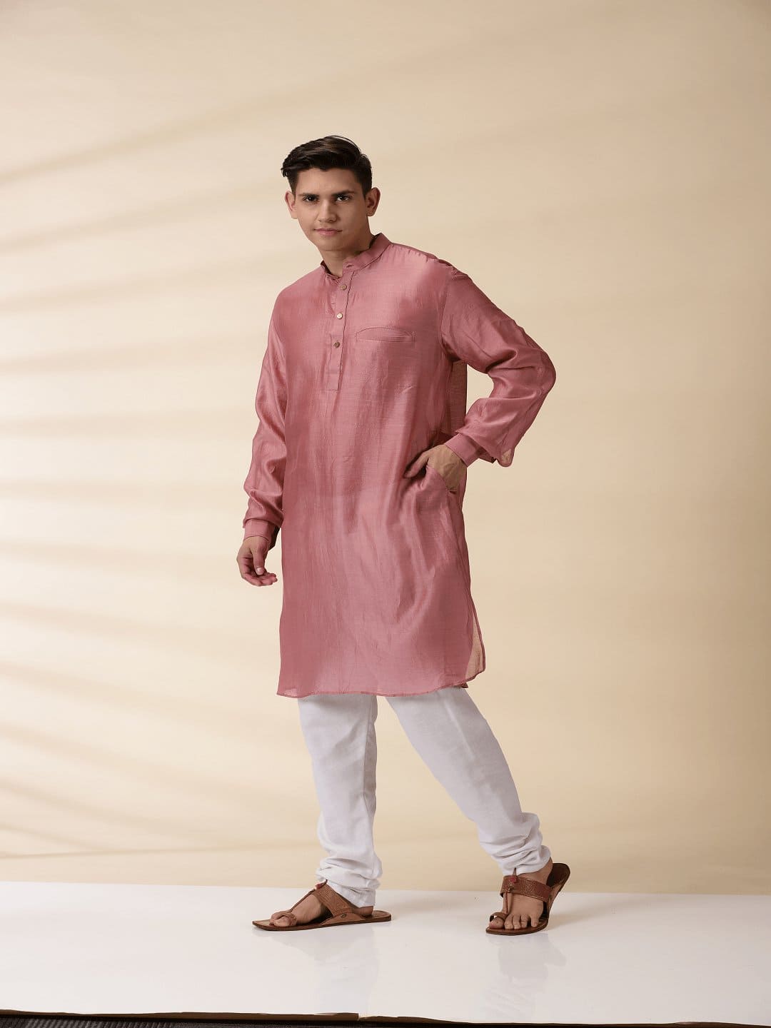 Blush Pink Chanderi Jacket & Kurta Set - Charkha TalesBlush Pink Chanderi Jacket & Kurta Set
