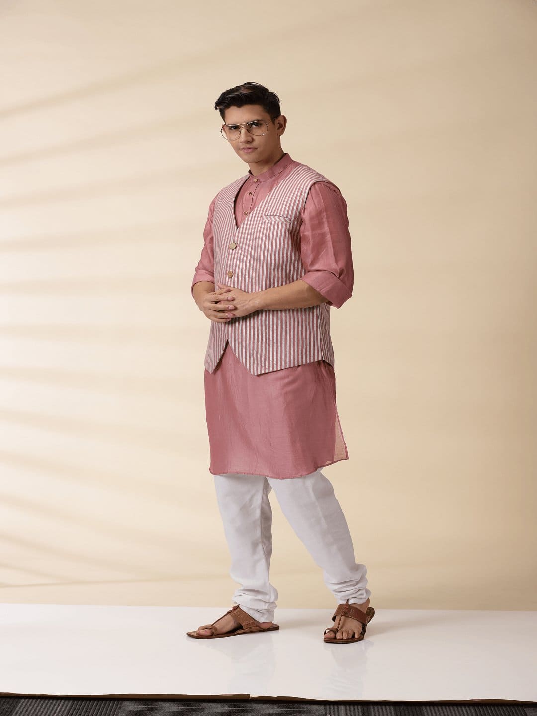 Blush Pink Chanderi Men Jacket - Charkha TalesBlush Pink Chanderi Men Jacket