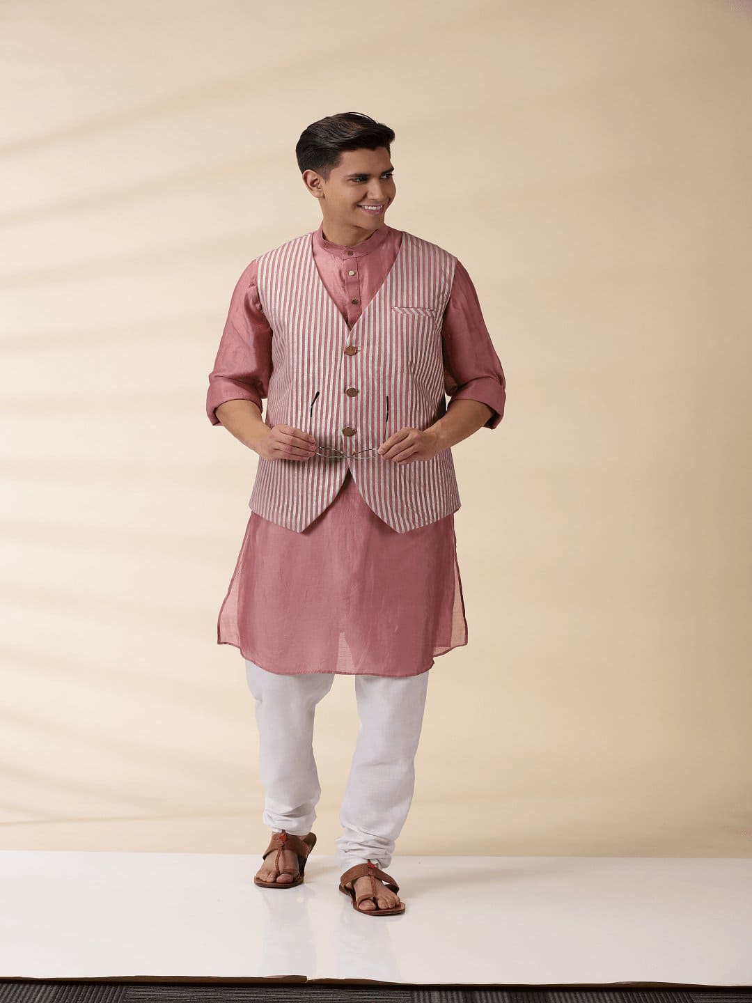 Blush Pink Chanderi Men Jacket - Charkha TalesBlush Pink Chanderi Men Jacket