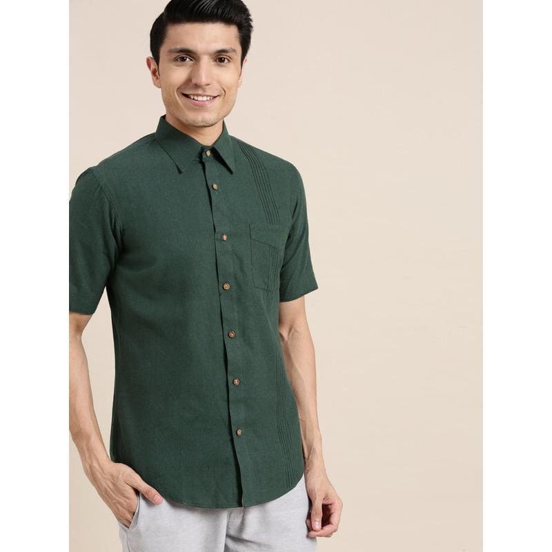 Bottle Green Cotton Shirt - Charkha TalesBottle Green Cotton Shirt