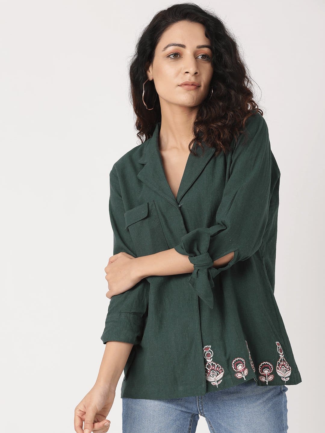 Bottle Green Nordic Top - Charkha TalesBottle Green Nordic Top