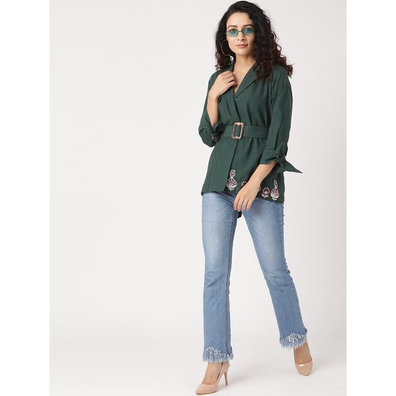 Bottle Green Nordic Top - Charkha TalesBottle Green Nordic Top