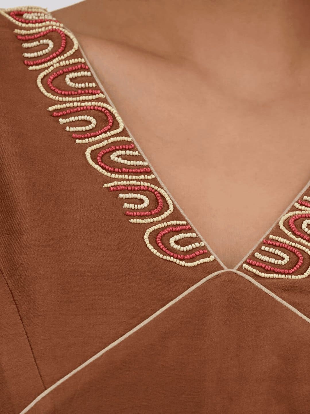 Brown Beads Work Chanderi Silk Blouse - Charkha TalesBrown Beads Work Chanderi Silk Blouse
