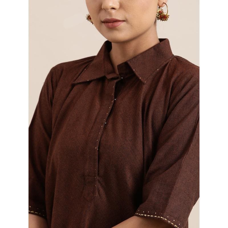 Brown block Print Cotton Dress - Charkha TalesBrown block Print Cotton Dress