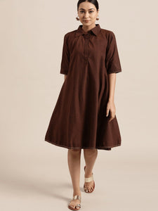 Block Print Cotton Dress - Brown
