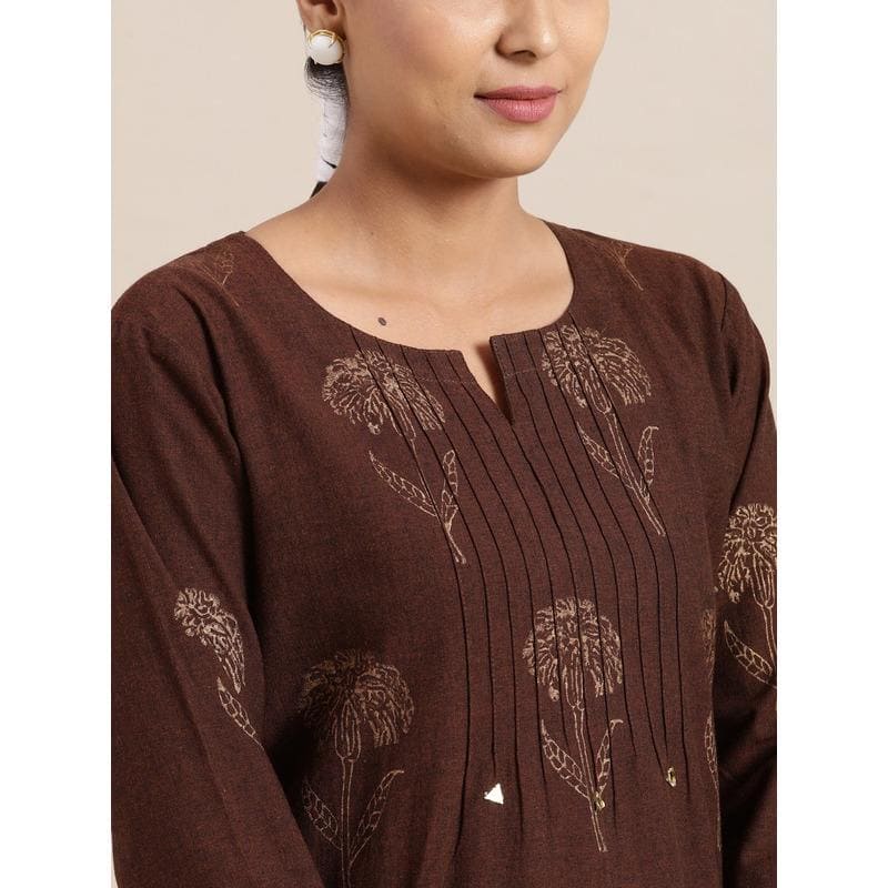 Brown Block Print Kurta Set - Charkha TalesBrown Block Print Kurta Set