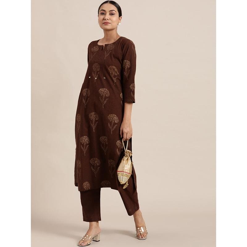 Brown Block Print Kurta Set - Charkha TalesBrown Block Print Kurta Set