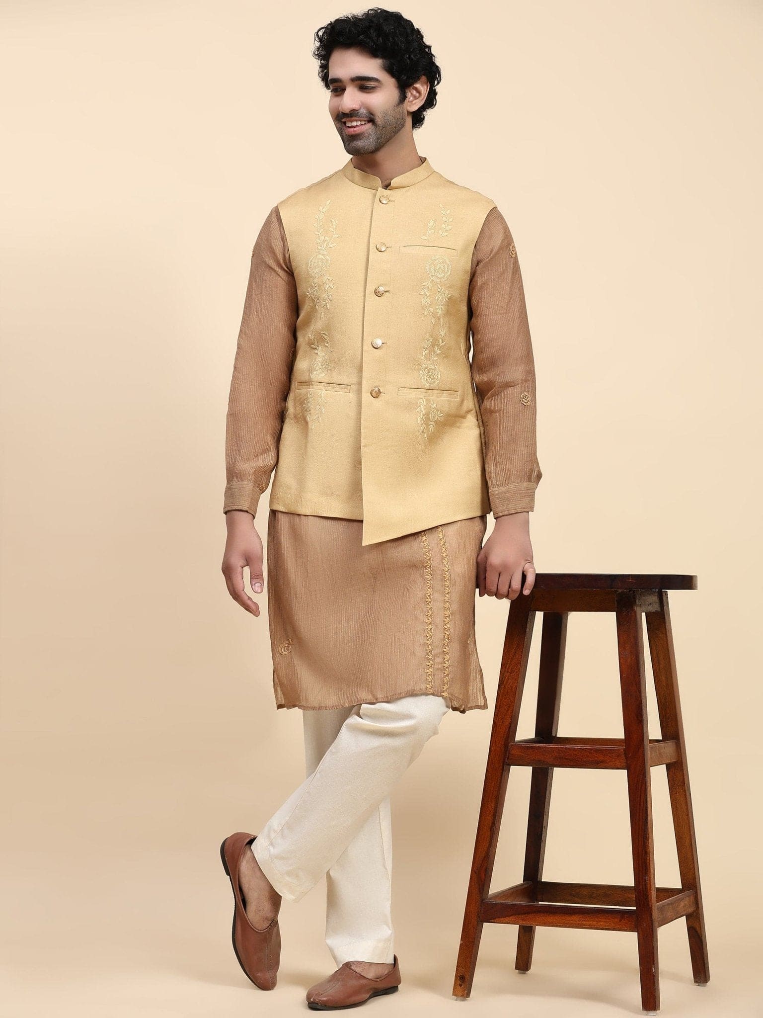 Brown Chikankari Cotton Men Kurta Set - Charkha TalesBrown Chikankari Cotton Men Kurta Set
