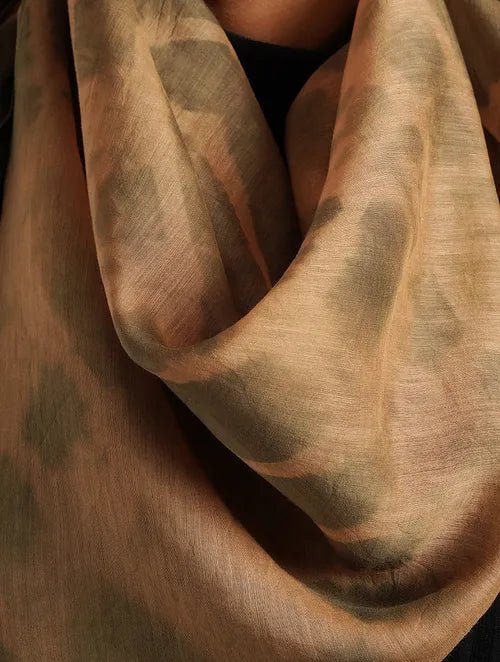 Brown Clamp Dye Chanderi Silk Scarf - Charkha TalesBrown Clamp Dye Chanderi Silk Scarf