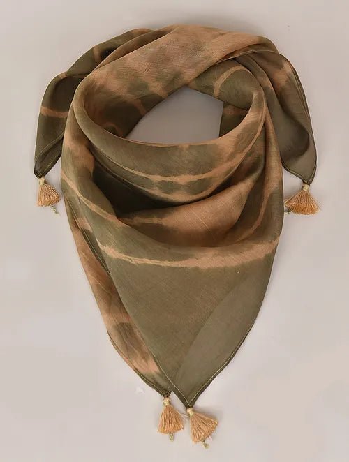 Brown Clamp Dye Chanderi Silk Scarf - Charkha TalesBrown Clamp Dye Chanderi Silk Scarf