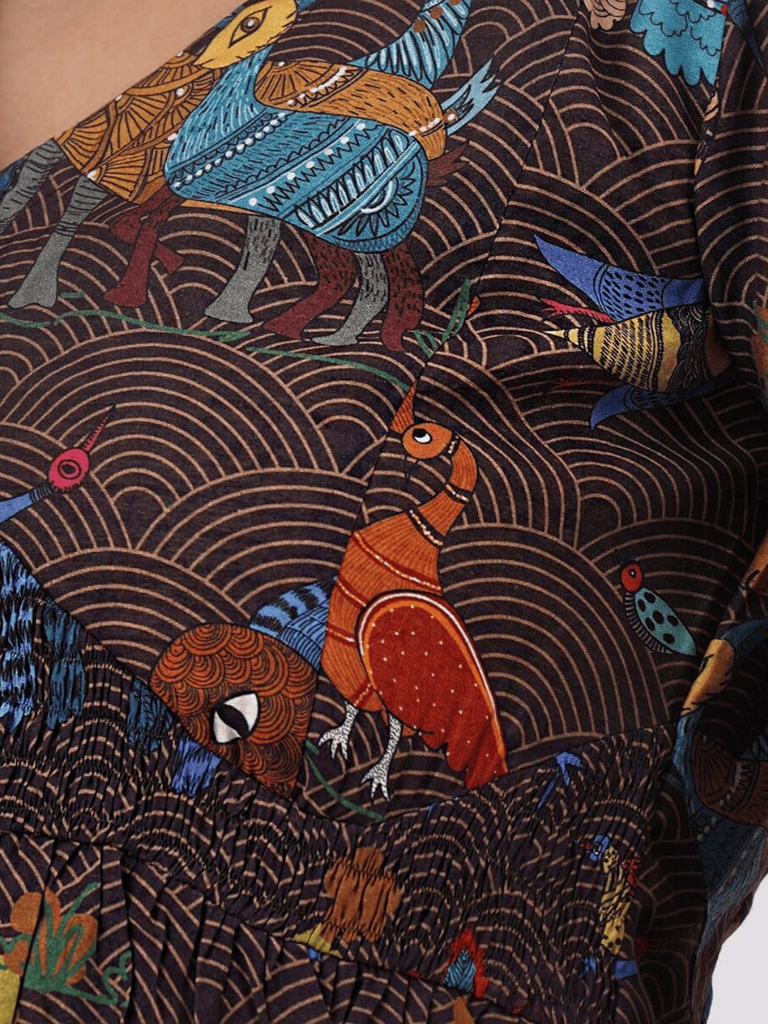 Brown Digital Mulberry Silk Blouse - Charkha TalesBrown Digital Mulberry Silk Blouse