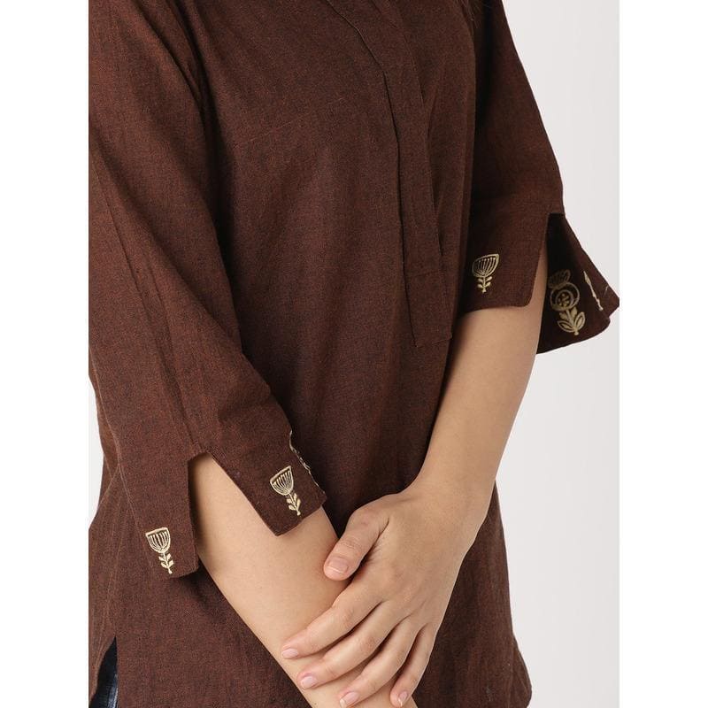 Brown embroidered Nordic Top - Charkha TalesBrown embroidered Nordic Top