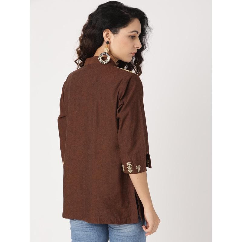 Brown embroidered Nordic Top - Charkha TalesBrown embroidered Nordic Top