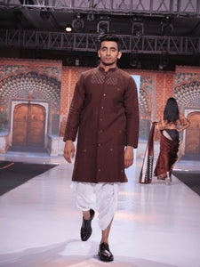 Kantha Cotton Men Long Jacket Set - Brown