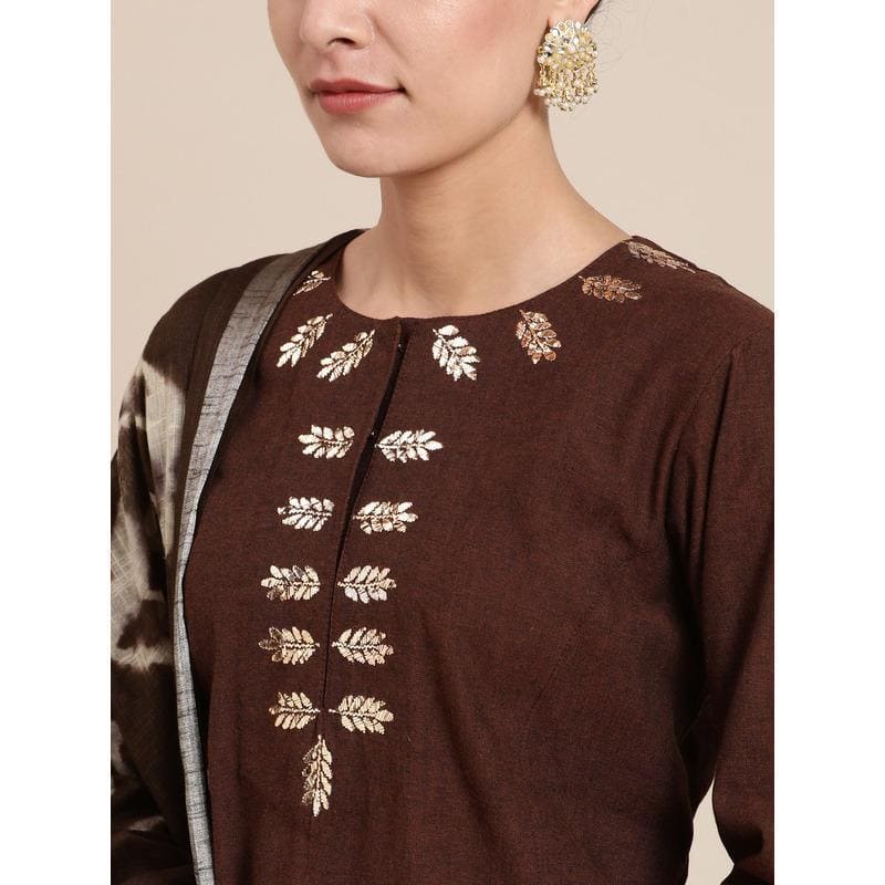 Brown Mukaish Kurta Set - Charkha TalesBrown Mukaish Kurta Set