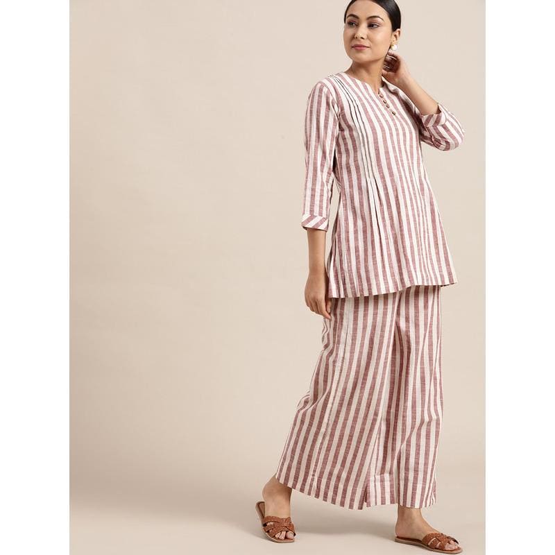 Brown Stripes Co-ord Set - Charkha TalesBrown Stripes Co-ord Set