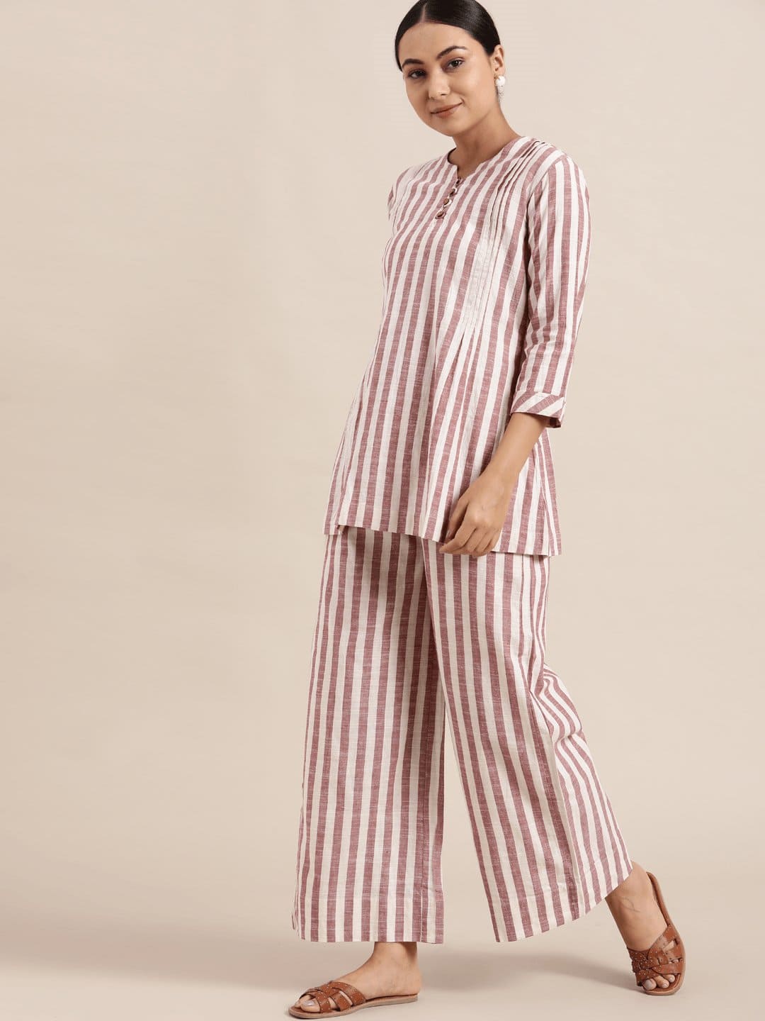 Brown Stripes Co-ord Set - Charkha TalesBrown Stripes Co-ord Set