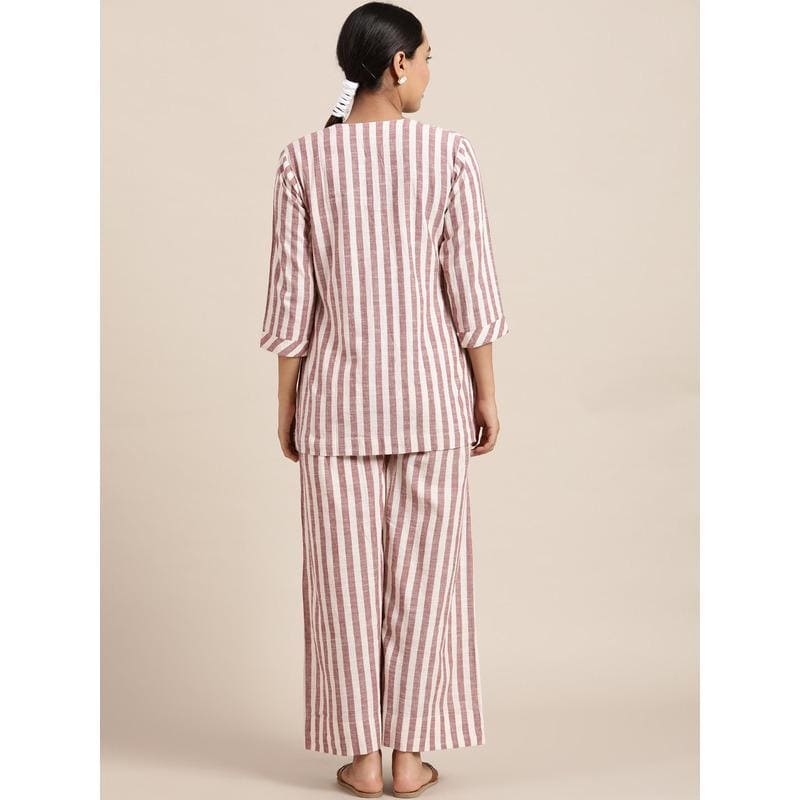 Brown Stripes Co-ord Set - Charkha TalesBrown Stripes Co-ord Set