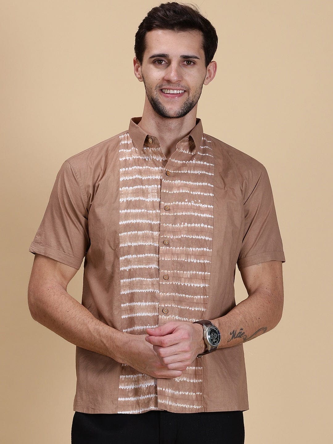 Brown Tie & Dye Men Shirt - Charkha TalesBrown Tie & Dye Men Shirt