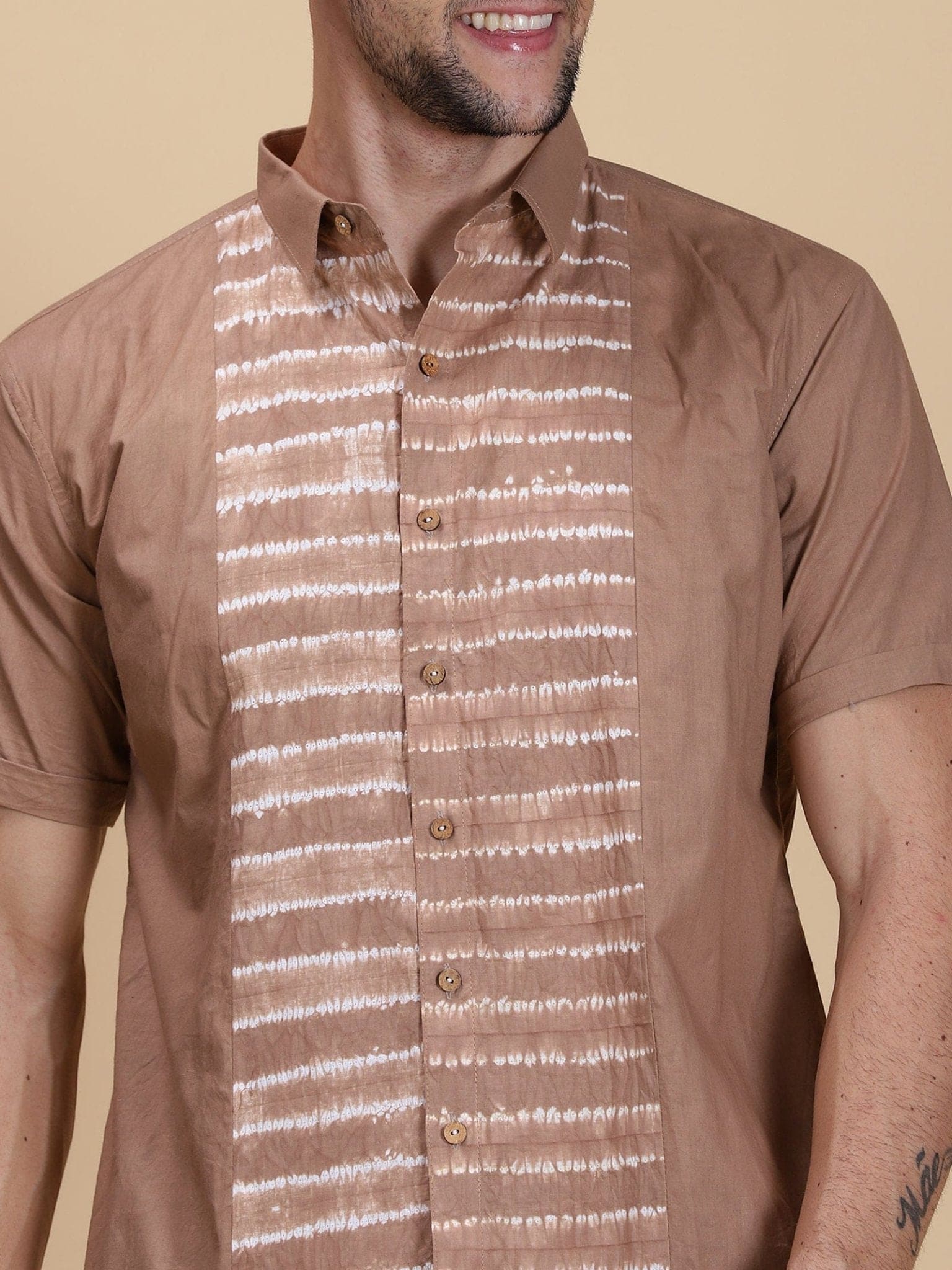 Brown Tie & Dye Men Shirt - Charkha TalesBrown Tie & Dye Men Shirt