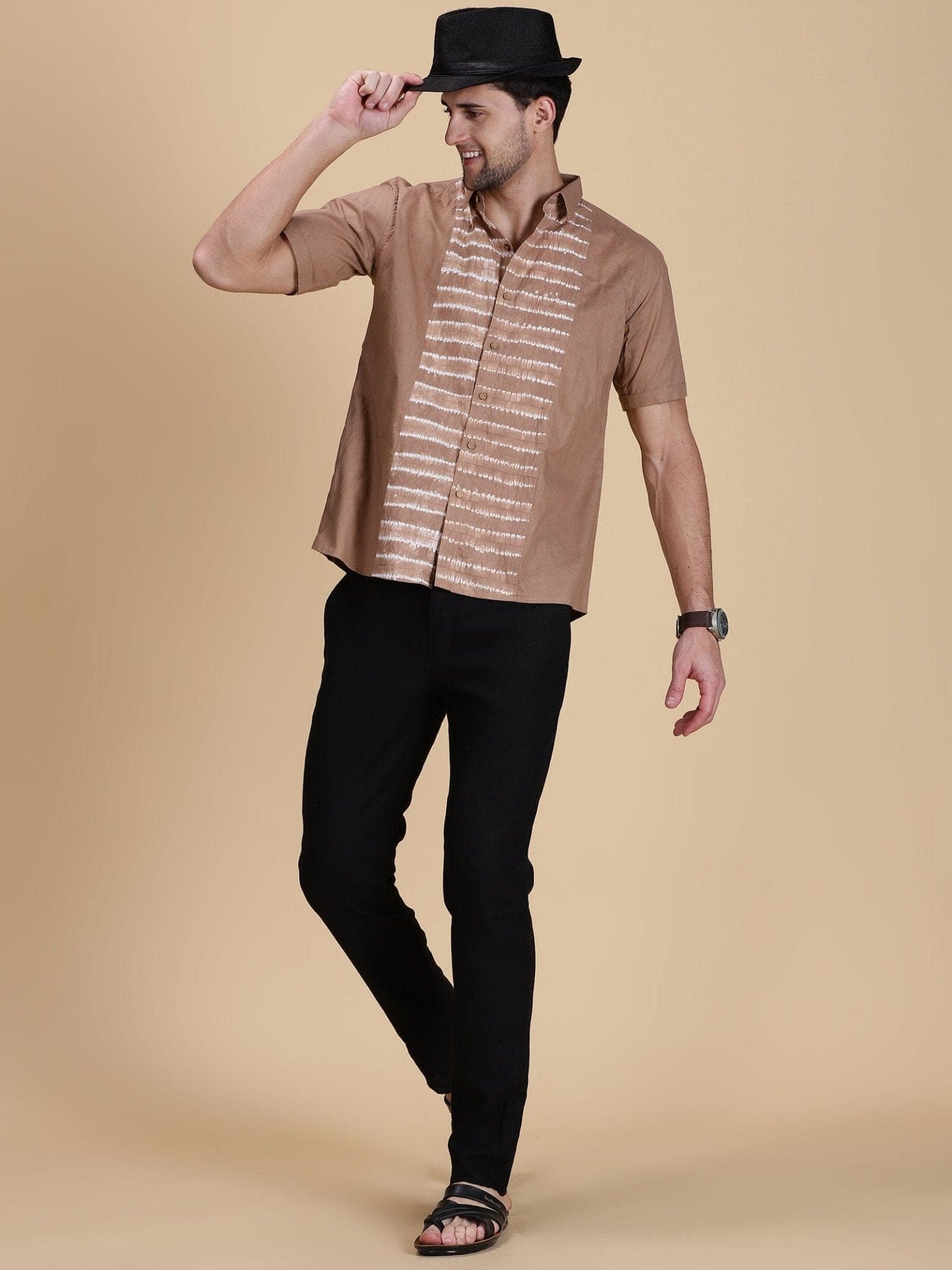 Brown Tie & Dye Men Shirt - Charkha TalesBrown Tie & Dye Men Shirt