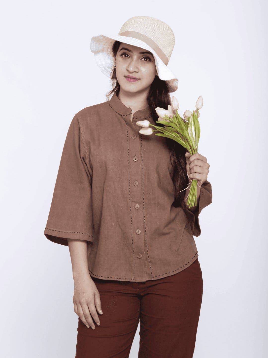 Brown Women Cotton Co-Ord Set - Charkha TalesBrown Women Cotton Co-Ord Set