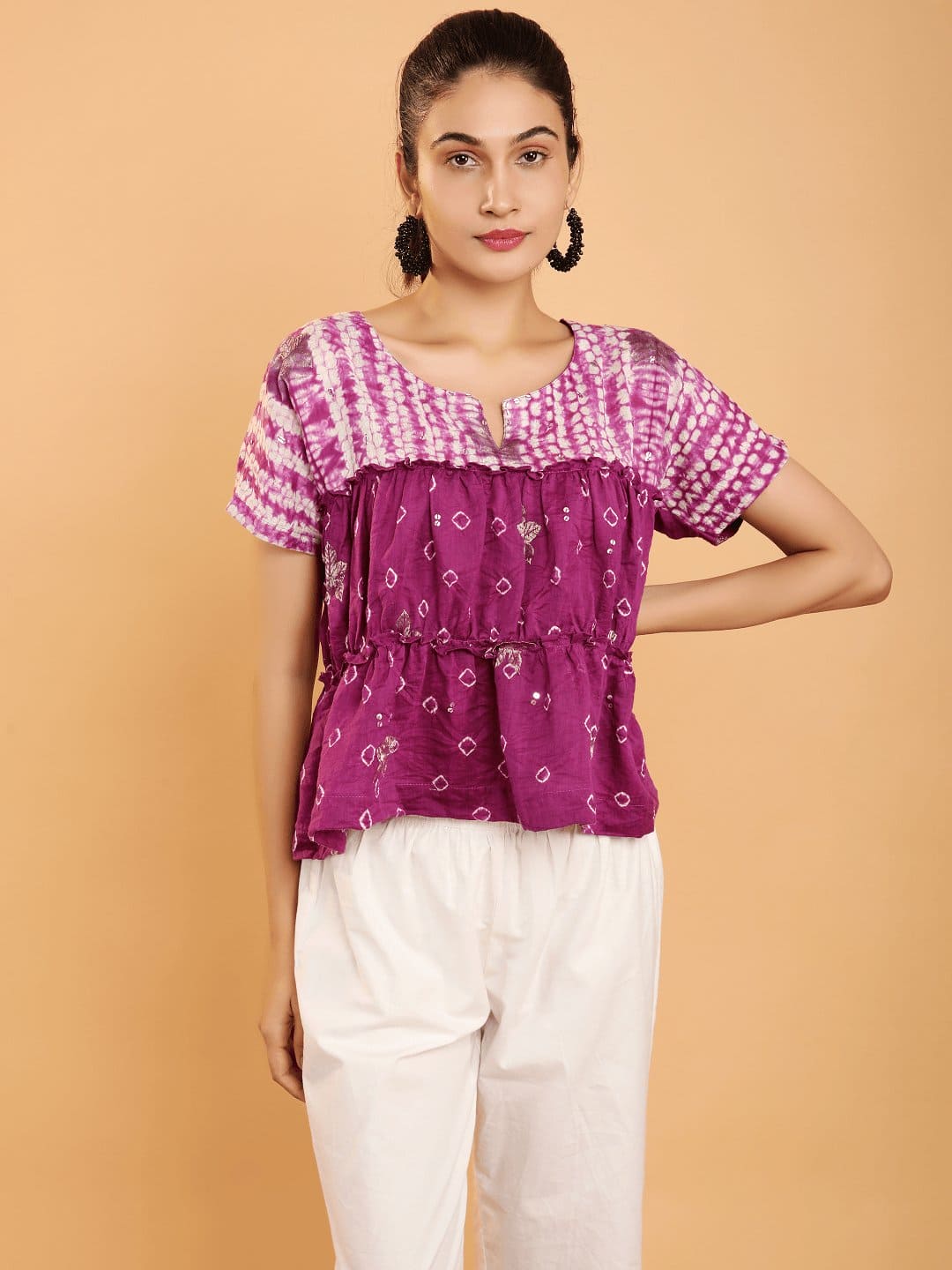 Burgundy Shibori Layered Co-Ord Set - Charkha TalesBurgundy Shibori Layered Co-Ord Set