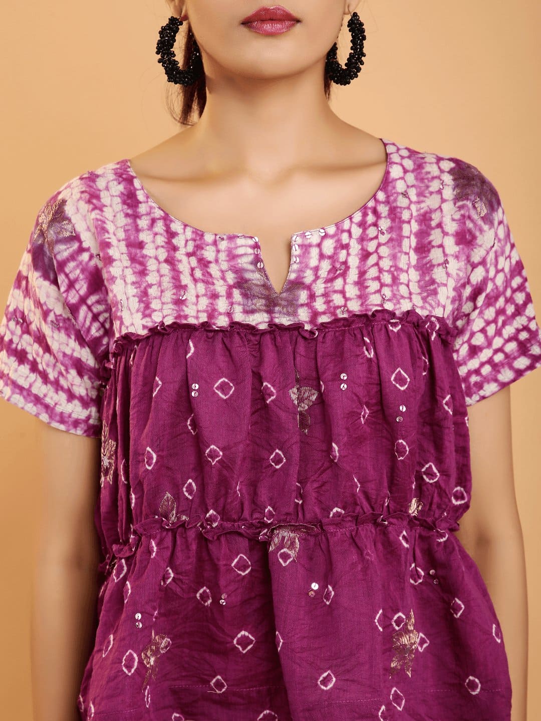 Burgundy Shibori Layered Co-Ord Set - Charkha TalesBurgundy Shibori Layered Co-Ord Set