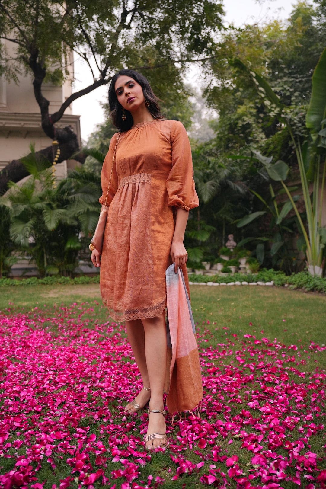 Burnt Brown Sienna Flared Dress - Charkha TalesBurnt Brown Sienna Flared Dress