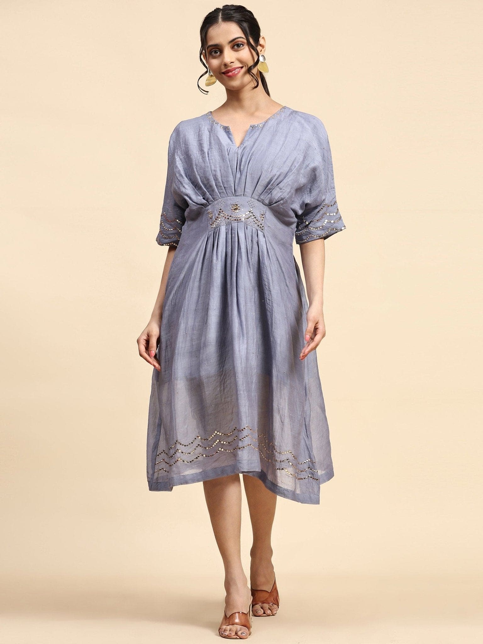 Cobalt Blue Kaftaan Style Dress - Charkha TalesCobalt Blue Kaftaan Style Dress