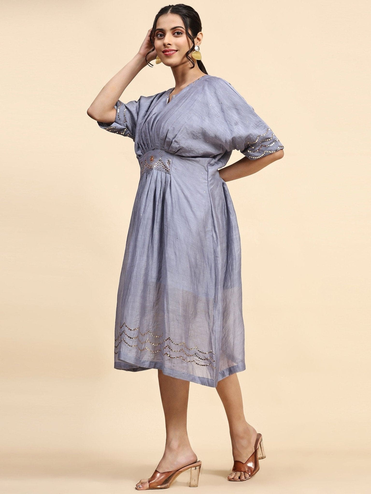 Cobalt Blue Kaftaan Style Dress - Charkha TalesCobalt Blue Kaftaan Style Dress