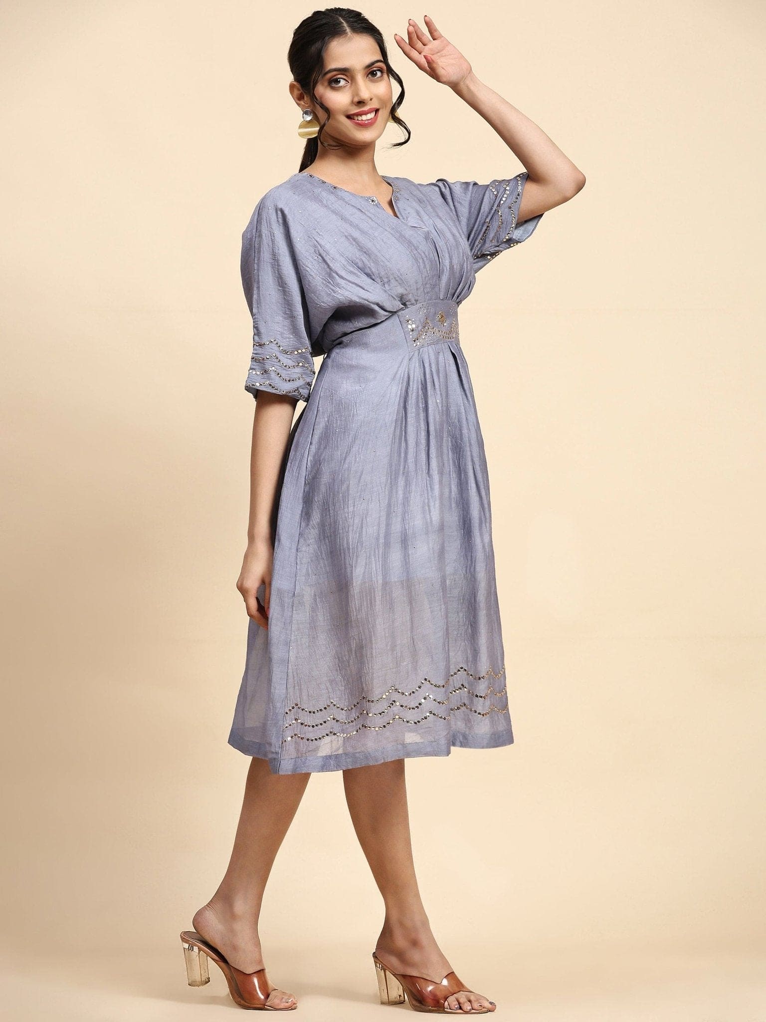 Cobalt Blue Kaftaan Style Dress - Charkha TalesCobalt Blue Kaftaan Style Dress