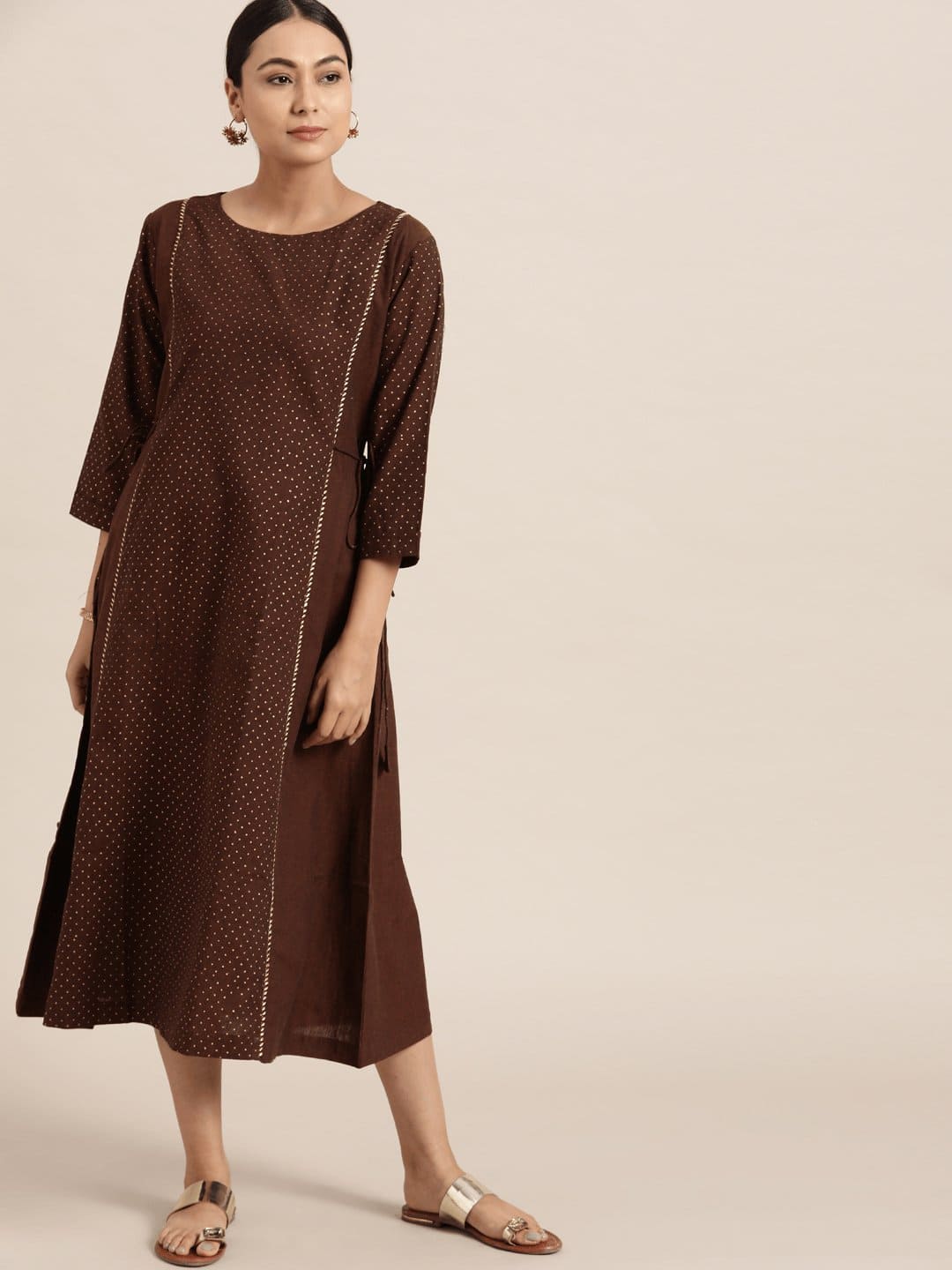 Dark Brown Block Print Dress - Charkha TalesDark Brown Block Print Dress
