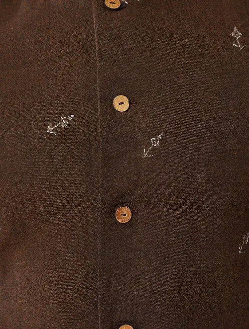 Dark Brown Cotton Nehru Jacket - Charkha TalesDark Brown Cotton Nehru Jacket