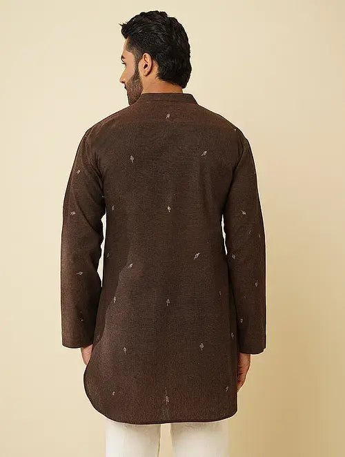 Dark Brown Khadi Cotton Kurta - Charkha TalesDark Brown Khadi Cotton Kurta