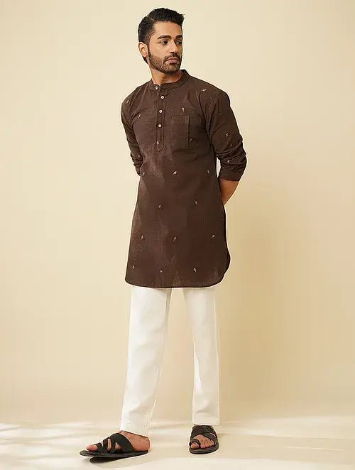 Dark Brown Khadi Cotton Kurta - Charkha TalesDark Brown Khadi Cotton Kurta