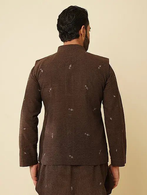 Dark Brown Khadi Cotton Kurta with Jacket (Set of 2) - Charkha TalesDark Brown Khadi Cotton Kurta with Jacket (Set of 2)