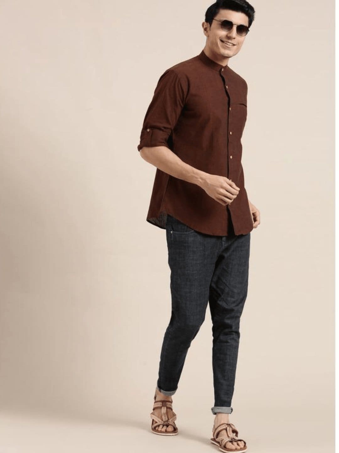 Dark Brown Men Cotton Full Shirt - Charkha TalesDark Brown Men Cotton Full Shirt